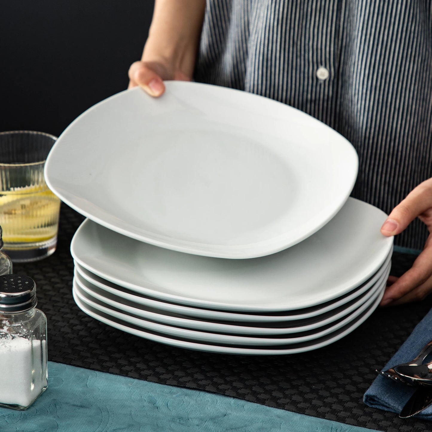 6-Piece 9.75" Ceramic White Porcelain Dinner Plate Set Beef Fruit Salad Plate Dishes Dinnerware Tableware Service