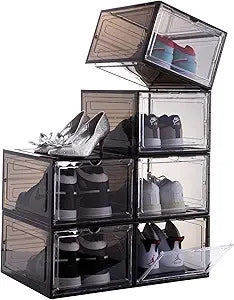 Stackable Plastic Shoe Box Set – 6 Clear Door Shoe Storage Containers for Sneaker Display