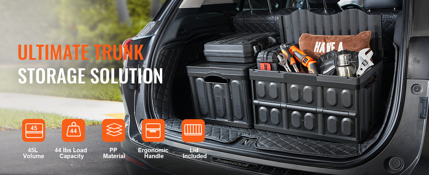 SucceBuy 45L/65L Collapsible Storage Bins Folding Stackable Utility Garage Crates with Lids Handles for Clothes Snack Grocery