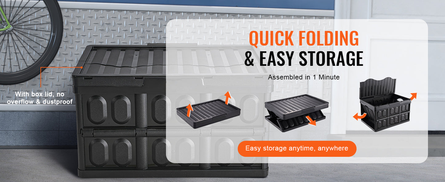 SucceBuy 45L/65L Collapsible Storage Bins Folding Stackable Utility Garage Crates with Lids Handles for Clothes Snack Grocery