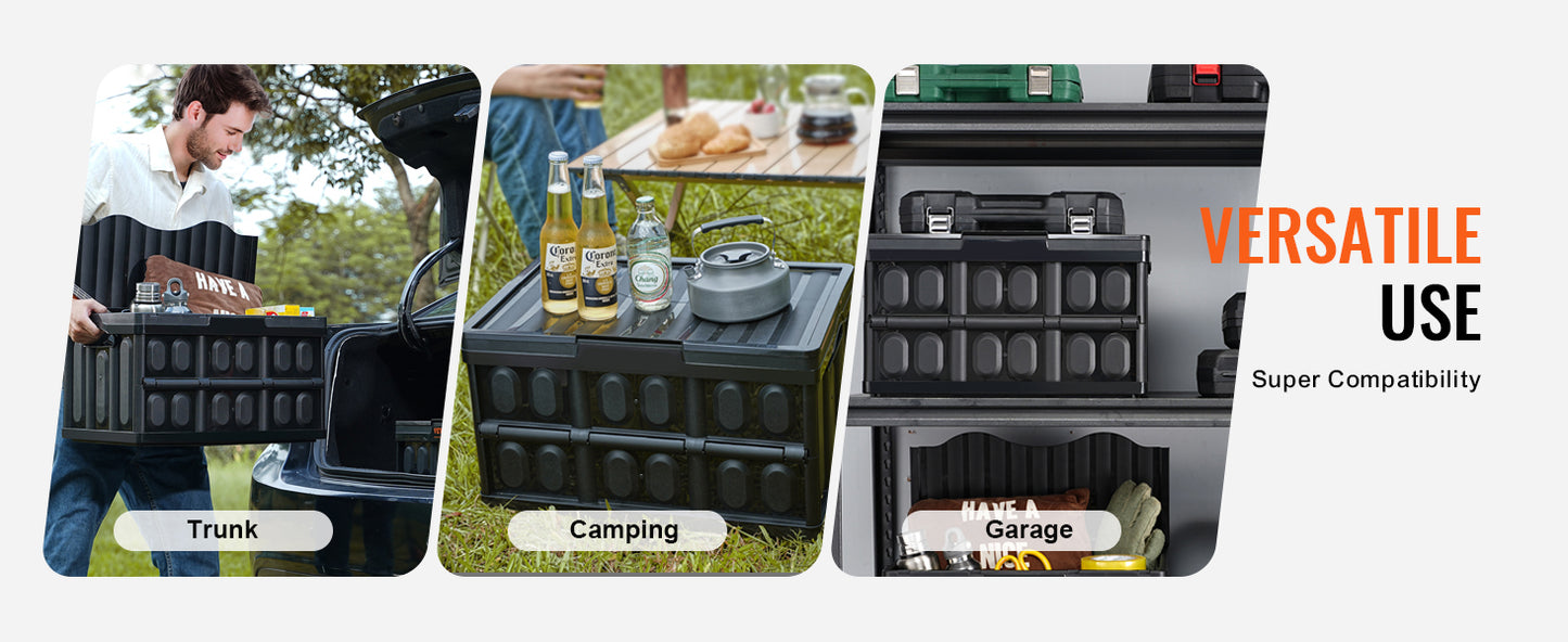 SucceBuy 45L/65L Collapsible Storage Bins Folding Stackable Utility Garage Crates with Lids Handles for Clothes Snack Grocery