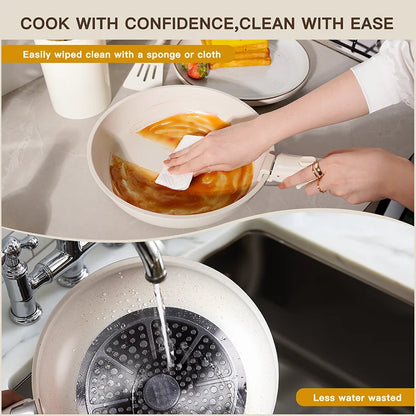 Astercook 21-Piece Ceramic Non-Stick Cookware Set with Sensor Handles – Milky White