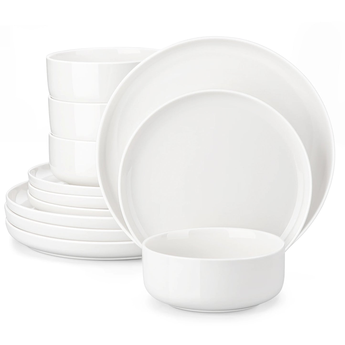 12/24 Piece Ceramic Porcelain Dinnerware Set with 4 Pcs Dinner/Dessert Plates,Bowl Tableware Set Service for 4