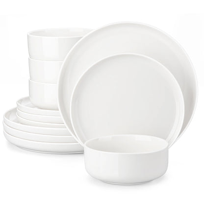 12/24 Piece Ceramic Porcelain Dinnerware Set with 4 Pcs Dinner/Dessert Plates,Bowl Tableware Set Service for 4