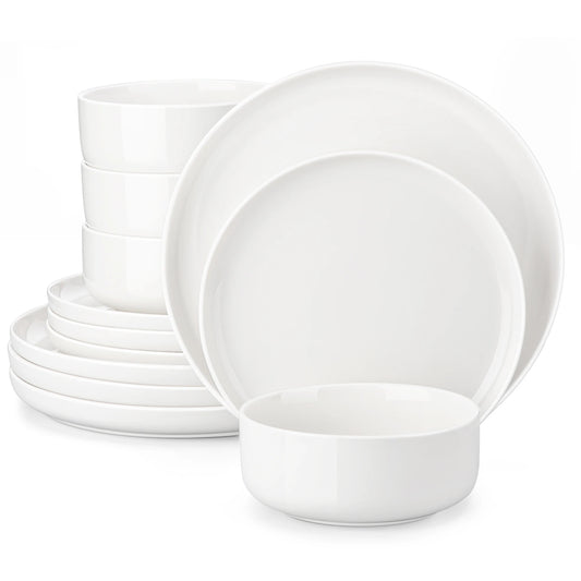 12/24 Piece Ceramic Porcelain Dinnerware Set with 4 Pcs Dinner/Dessert Plates,Bowl Tableware Set Service for 4