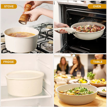 Astercook 21-Piece Ceramic Non-Stick Cookware Set with Sensor Handles – Milky White