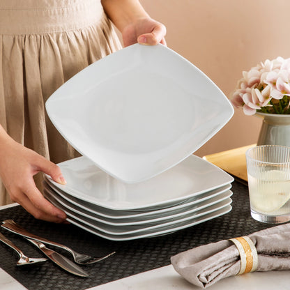 6/12-Piece White Square Porcelain Dinner Plate Set – Flat Plates for Dessert, Salad, Fruit, or Main Courses