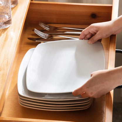 6/12-Piece White Square Porcelain Dinner Plate Set – Flat Plates for Dessert, Salad, Fruit, or Main Courses
