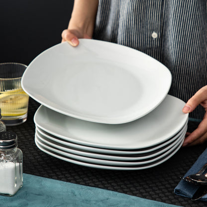 6-Piece 9.75" Ceramic White Porcelain Dinner Plate Set Beef Fruit Salad Plate Dishes Dinnerware Tableware Service