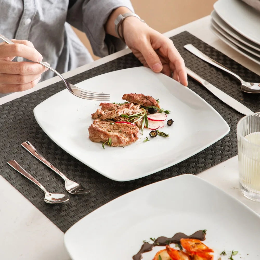6/12-Piece White Square Porcelain Dinner Plate Set – Flat Plates for Dessert, Salad, Fruit, or Main Courses