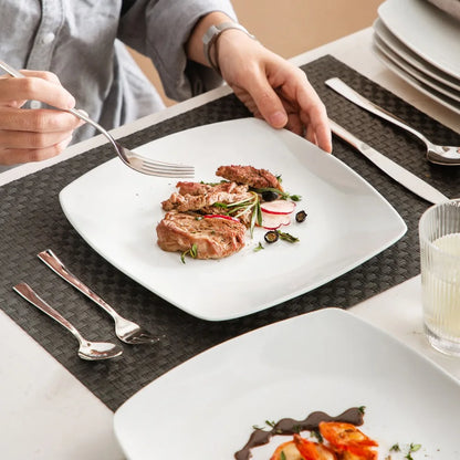 6/12-Piece White Square Porcelain Dinner Plate Set – Flat Plates for Dessert, Salad, Fruit, or Main Courses