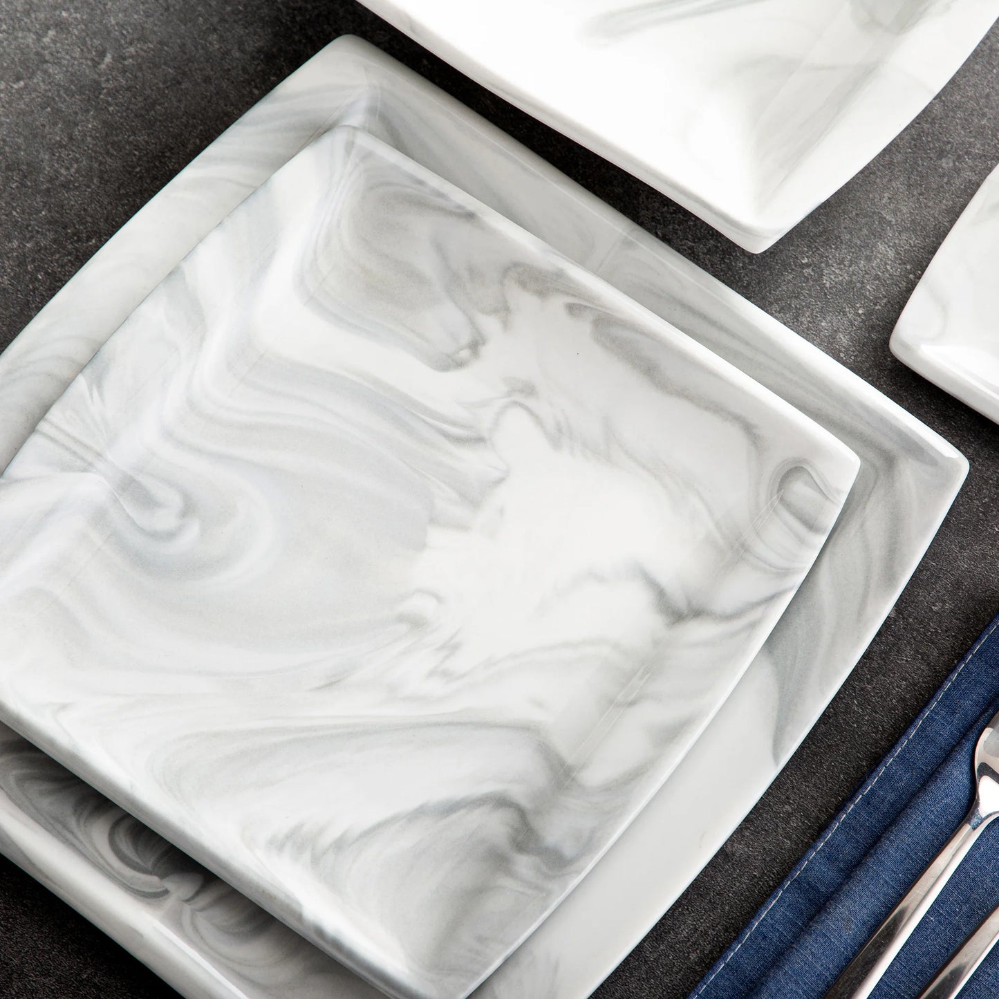 30/60PCS Marble Grey Porcelain Tableware Dinnerware Set with 6PCS Dessert/Soup/Dinner Plate/Cup/Saucer,Service for 12