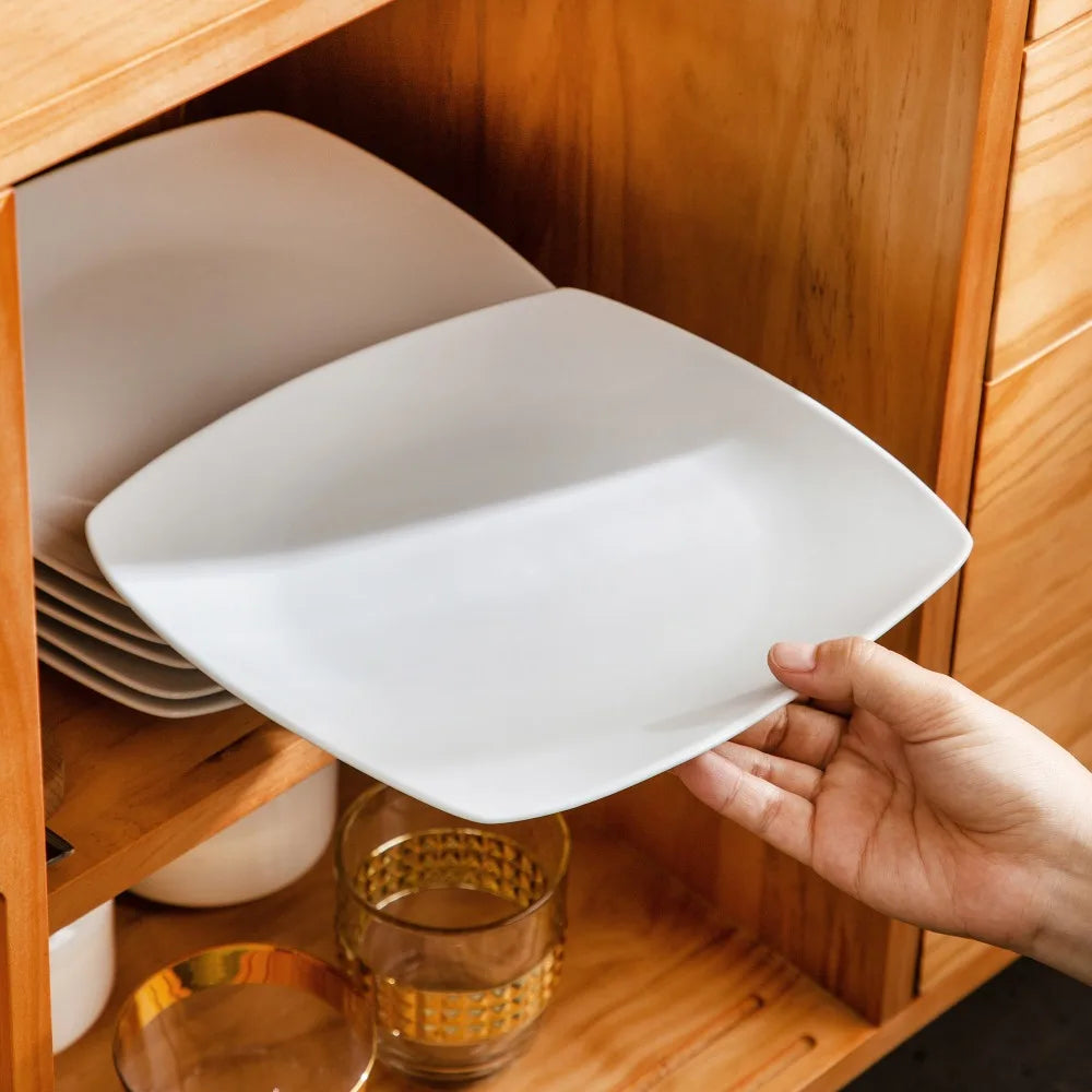 6/12-Piece White Square Porcelain Dinner Plate Set – Flat Plates for Dessert, Salad, Fruit, or Main Courses