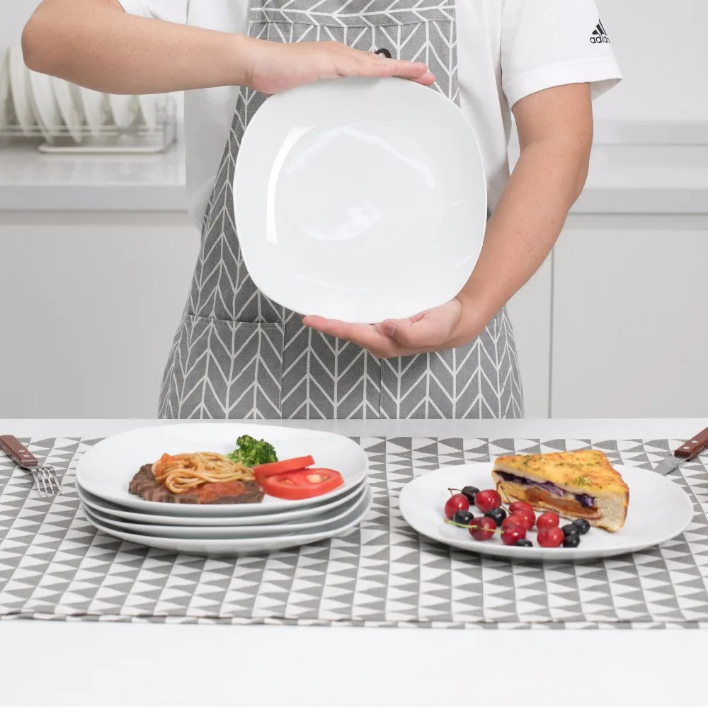 6-Piece 9.75" Ceramic White Porcelain Dinner Plate Set Beef Fruit Salad Plate Dishes Dinnerware Tableware Service