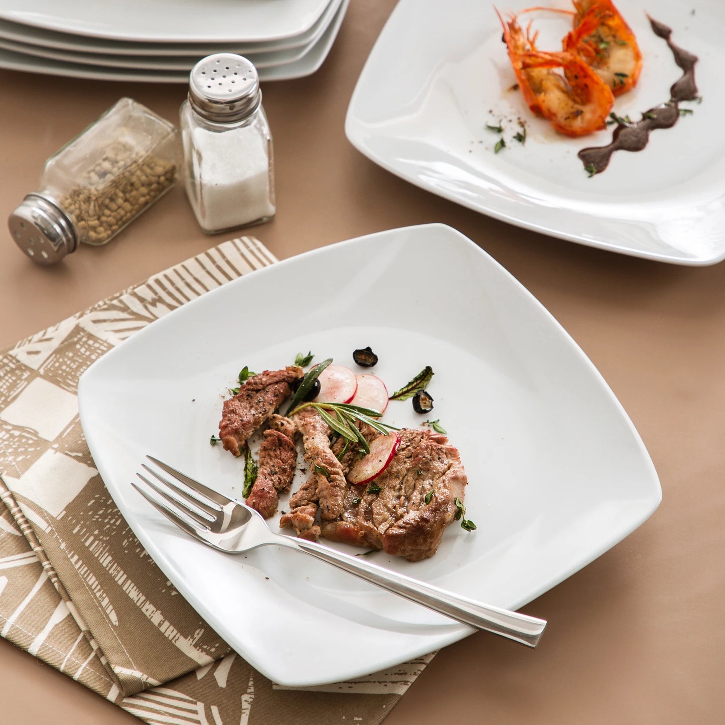 6/12-Piece White Square Porcelain Dinner Plate Set – Flat Plates for Dessert, Salad, Fruit, or Main Courses