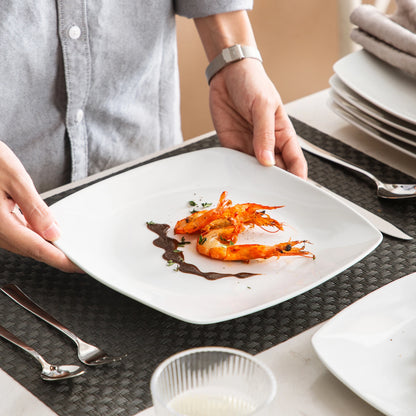 6/12-Piece White Square Porcelain Dinner Plate Set – Flat Plates for Dessert, Salad, Fruit, or Main Courses