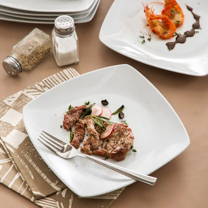 6/12-Piece White Square Porcelain Dinner Plate Set – Flat Plates for Dessert, Salad, Fruit, or Main Courses