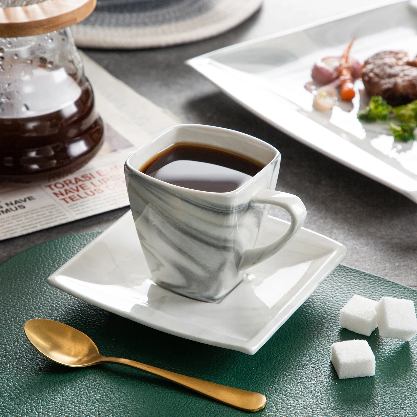 30/60PCS Marble Grey Porcelain Tableware Dinnerware Set with 6PCS Dessert/Soup/Dinner Plate/Cup/Saucer,Service for 12
