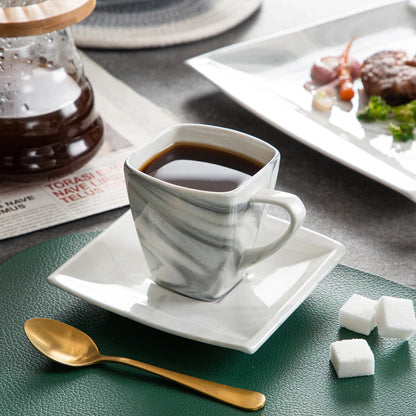 30/60PCS Marble Grey Porcelain Tableware Dinnerware Set with 6PCS Dessert/Soup/Dinner Plate/Cup/Saucer,Service for 12