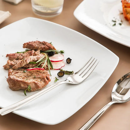 6/12-Piece White Square Porcelain Dinner Plate Set – Flat Plates for Dessert, Salad, Fruit, or Main Courses