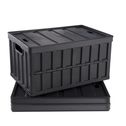 SucceBuy 45L/65L Collapsible Storage Bins Folding Stackable Utility Garage Crates with Lids Handles for Clothes Snack Grocery