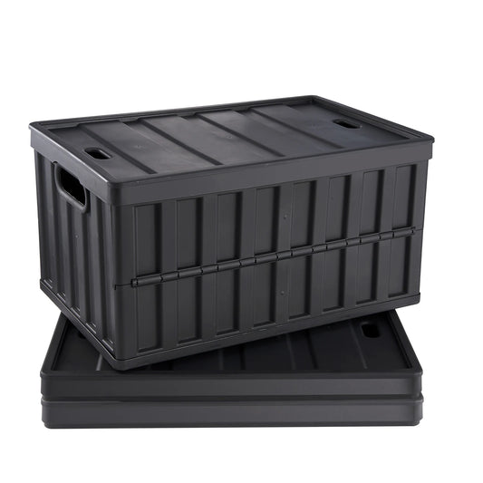 SucceBuy 45L/65L Collapsible Storage Bins Folding Stackable Utility Garage Crates with Lids Handles for Clothes Snack Grocery