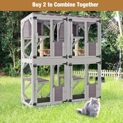 4-Tier Rolling Outdoor Catio – Large Waterproof Cat Enclosure with Roof for Indoor/Outdoor Use