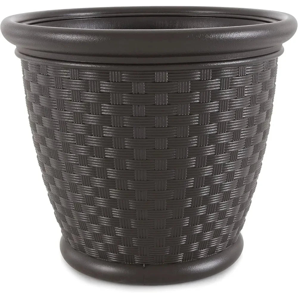 4-Pack 18-Inch Decorative Plastic Wicker Garden Planter Pots – Ideal for Flowers & Plants in Backyard, Patio, or Outdoor Spaces