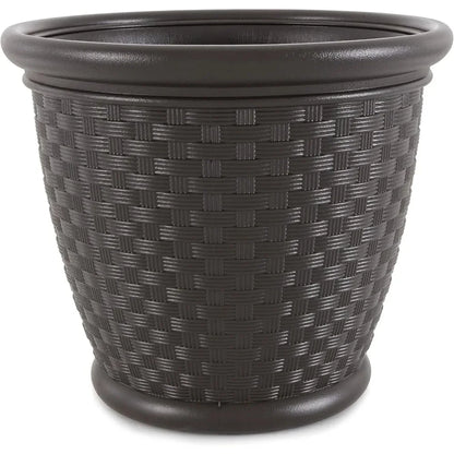 4-Pack 18-Inch Decorative Plastic Wicker Garden Planter Pots – Ideal for Flowers & Plants in Backyard, Patio, or Outdoor Spaces