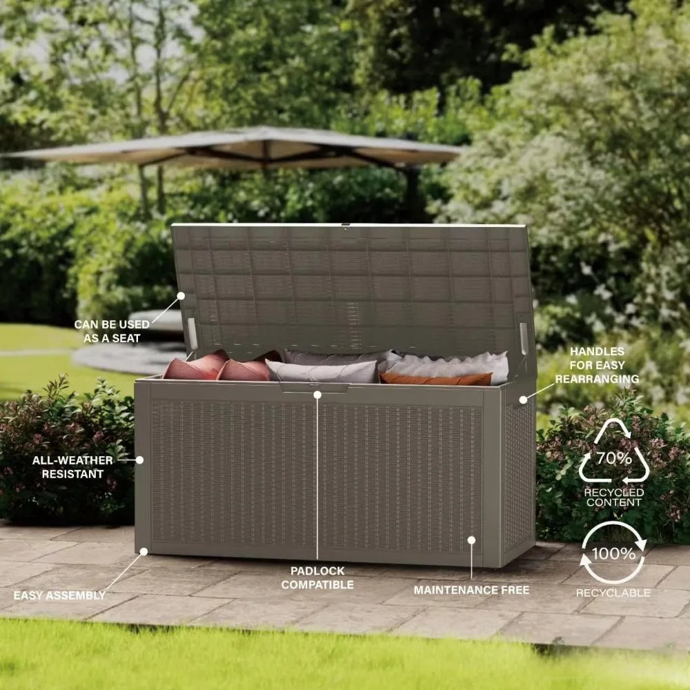 320 Gallon Outdoor Lockable Resin Deck Box – Waterproof, UV-Resistant Patio Storage for Furniture, Garden Tools & Pool Accessories
