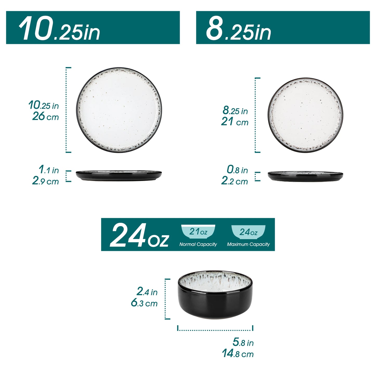 18/36-Piece Black & White Mediterranean Ceramic Dinnerware Set – Includes Dinner Plates, Dessert Plates, Bowls & Soup Plates
