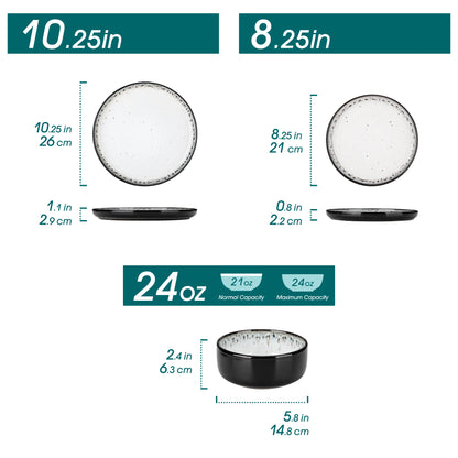 18/36-Piece Black & White Mediterranean Ceramic Dinnerware Set – Includes Dinner Plates, Dessert Plates, Bowls & Soup Plates