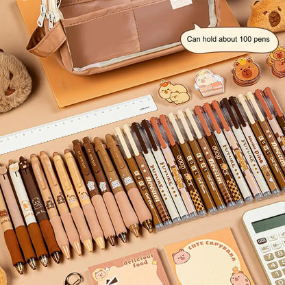 Capybara Cutie Clear Pencil Case – With Pins & Stickers
