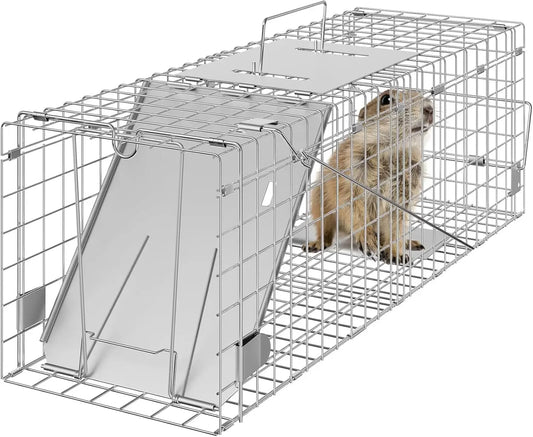 Humane Live Animal Cage Trap – 24'' Folding Metal Trap for Small Animals, Rabbits, Cats & Groundhogs