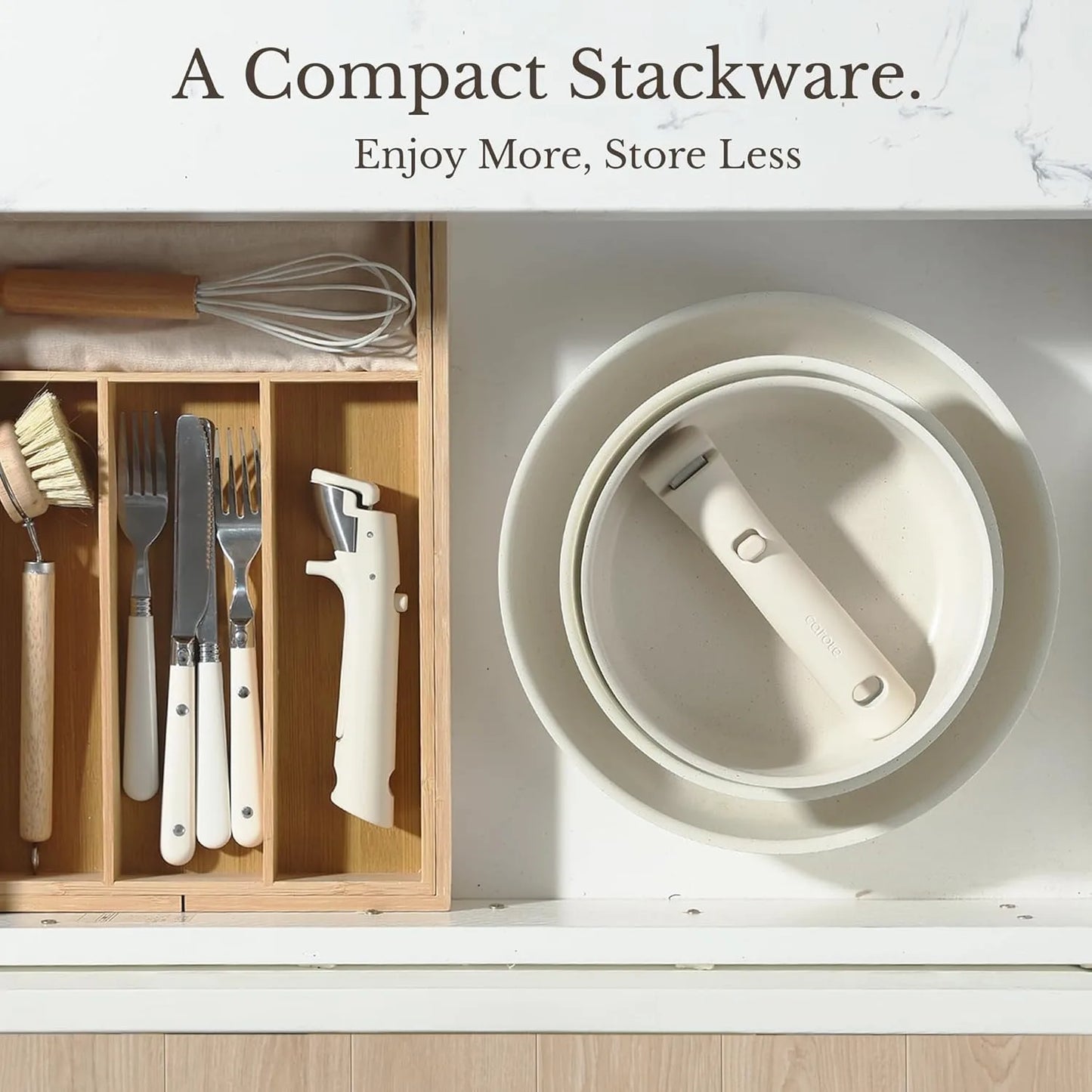 Detachable Handle Nonstick Frying Pan Set – Oven, Refrigerator Safe Cookware in Milky White