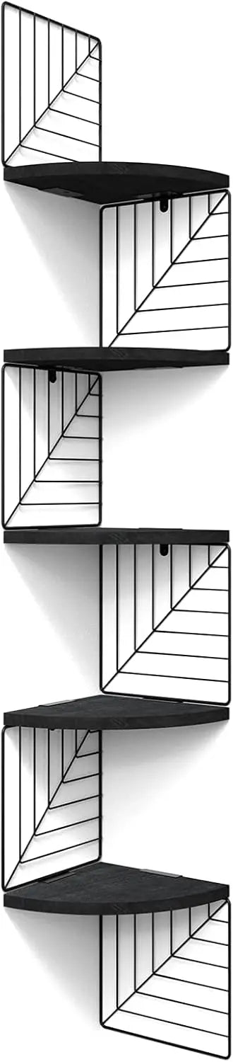 5-Tier Rustic Wood Corner Wall Shelf – Floating Shelves for Bedroom, Bathroom, Kitchen, or Office