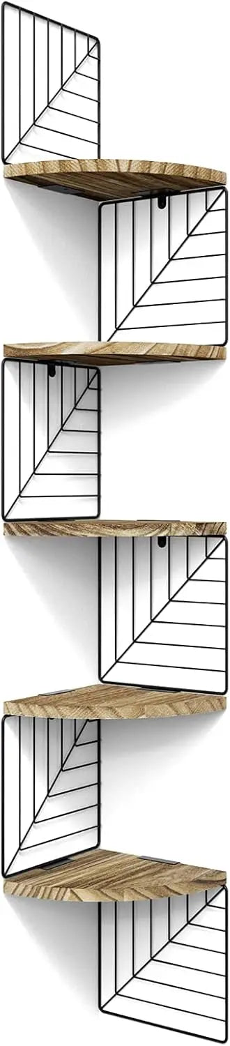 5-Tier Rustic Wood Corner Wall Shelf – Floating Shelves for Bedroom, Bathroom, Kitchen, or Office