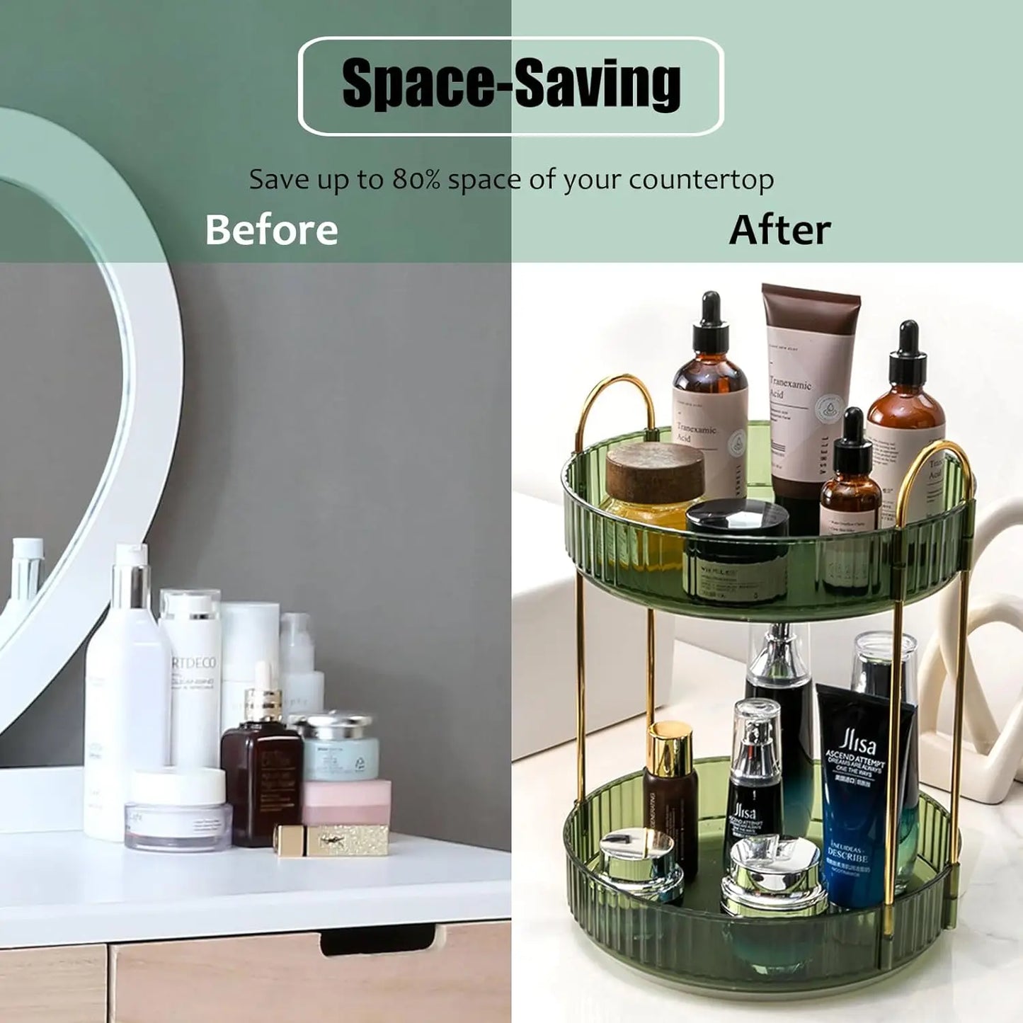 360° Spinning Makeup Organizer – Large Vanity Storage for Skincare, Perfume & Cosmetics