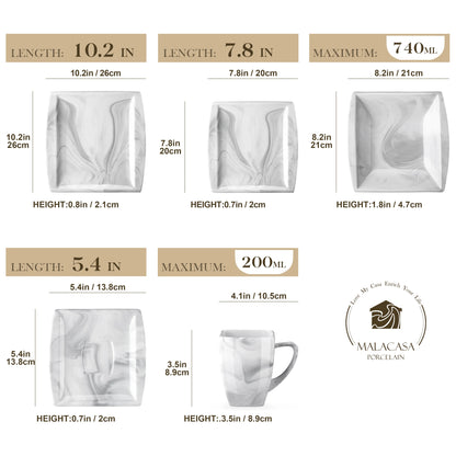 30/60PCS Marble Grey Porcelain Tableware Dinnerware Set with 6PCS Dessert/Soup/Dinner Plate/Cup/Saucer,Service for 12