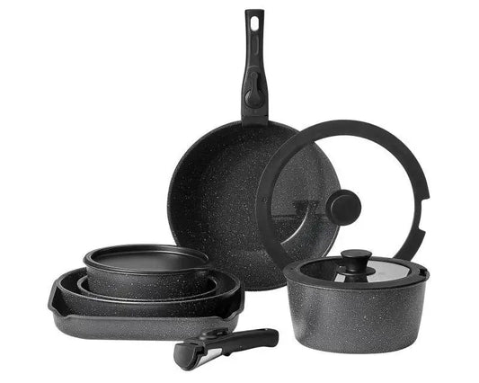17-Piece Granite Nonstick Cookware Set – Induction-Compatible Pots & Pans with Frying, Sauce & Sauté Pans for Kitchen Cooking