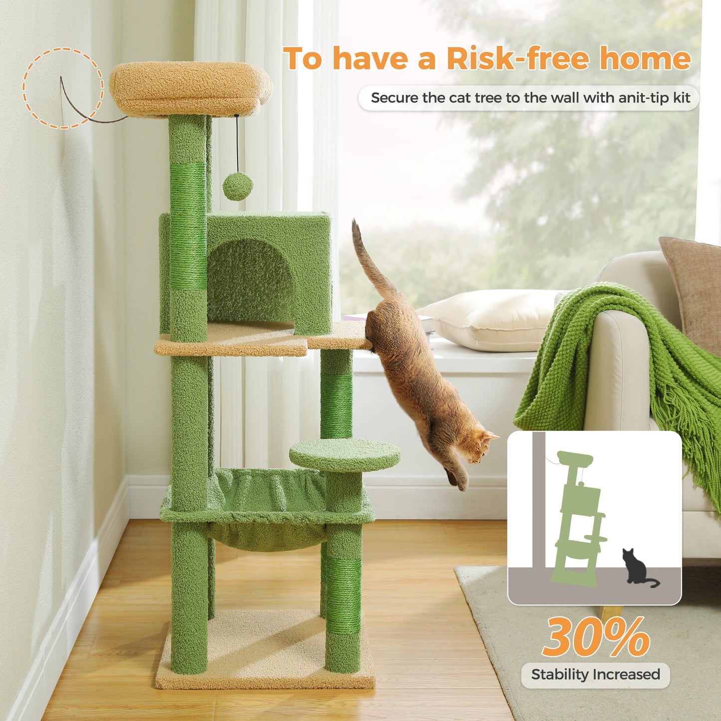 Multi-Level Indoor Cat Tree – Large Cat Tower with Sisal Scratching Posts, Spacious Condo, Toys & Scratcher – Available in 6 Colors