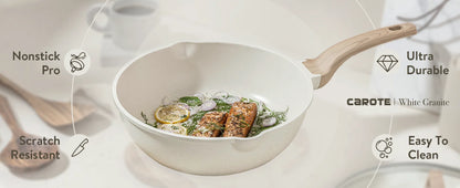 White Granite Pots and Pans Set  16-Piece Nonstick Induction Cookware for All Stovetops