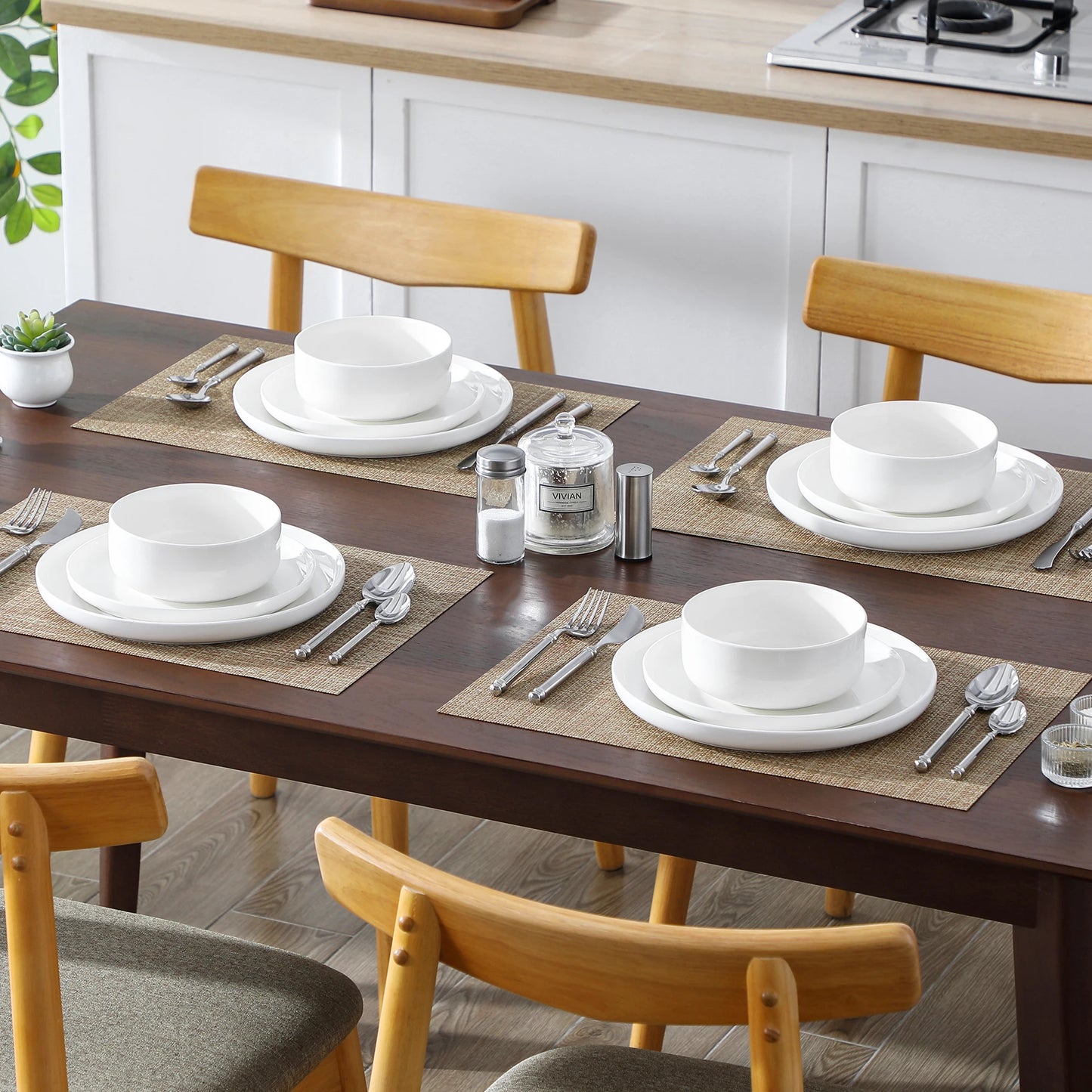 12/24 Piece Ceramic Porcelain Dinnerware Set with 4 Pcs Dinner/Dessert Plates,Bowl Tableware Set Service for 4