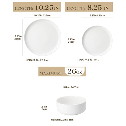12/24 Piece Ceramic Porcelain Dinnerware Set with 4 Pcs Dinner/Dessert Plates,Bowl Tableware Set Service for 4