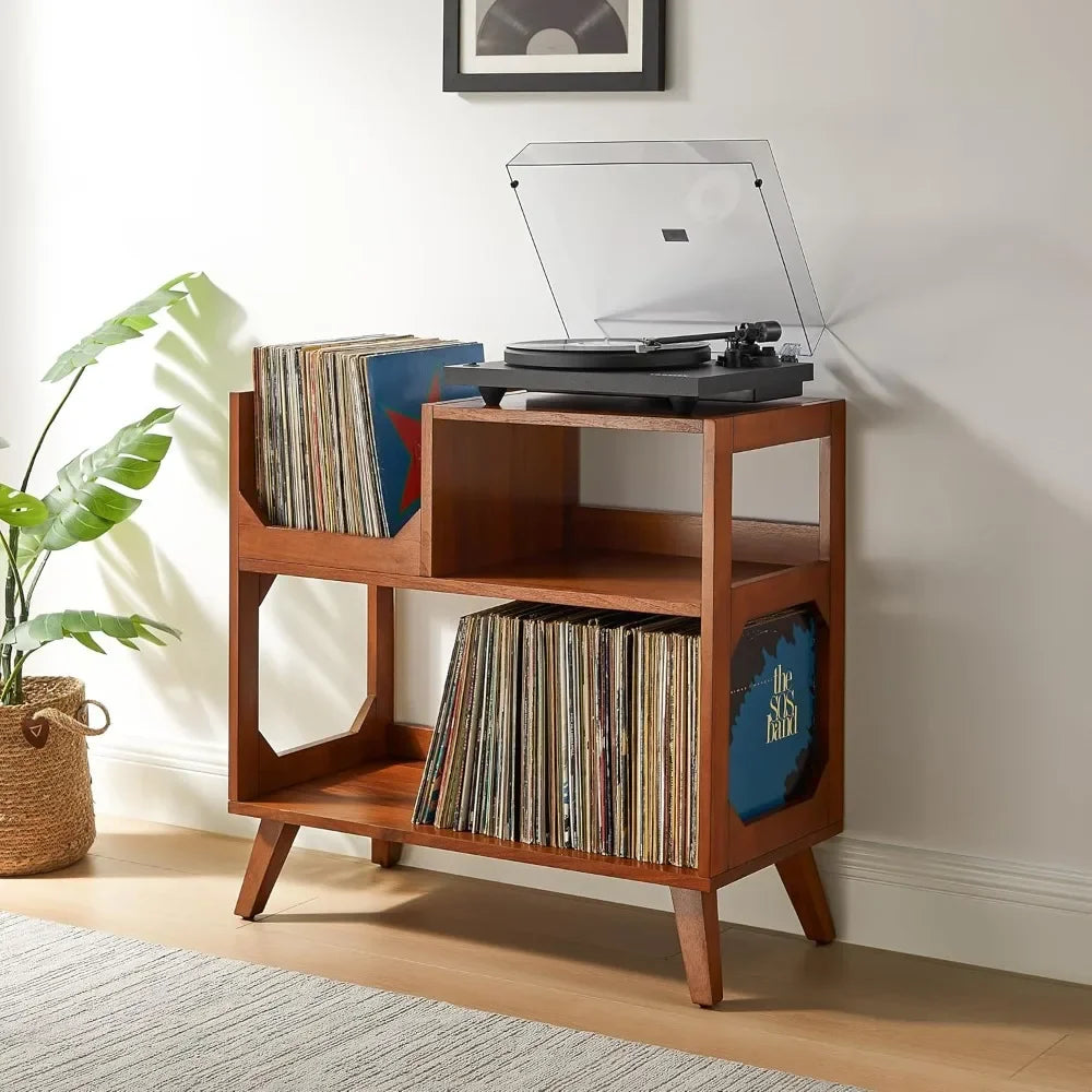 Mid-Century Modern Vinyl Record Player Stand – Asheville Walnut Media Console (Medium)