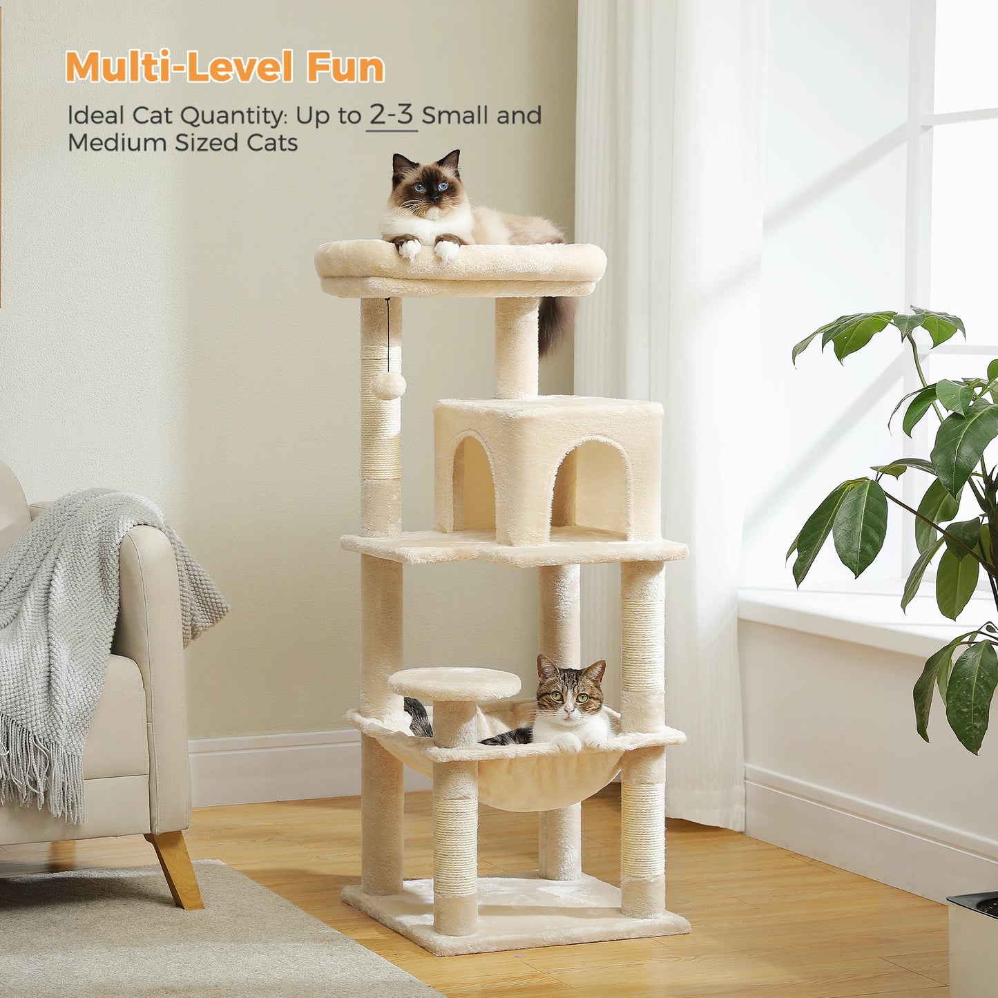 Multi-Level Indoor Cat Tree – Large Cat Tower with Sisal Scratching Posts, Spacious Condo, Toys & Scratcher – Available in 6 Colors