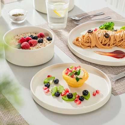 12/24/36-Piece Cream White Stoneware Dinnerware Set – Includes Dinner Plates, Dessert Plates & Bowls for 4/8/12 People
