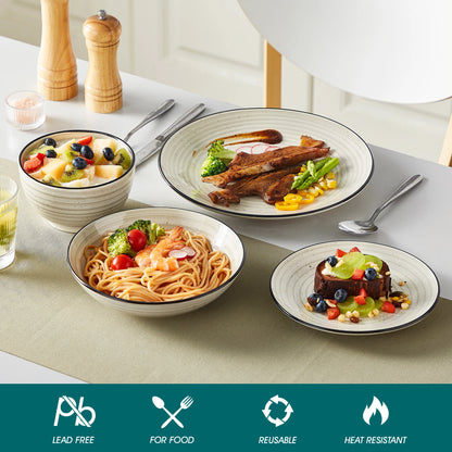 24/48 Piece Beige Plates Dinner Sets Ceramic Dinnerware Sets Handpainted Spiral With 6 Dinner Plate/Dessert/Soup/Bowl