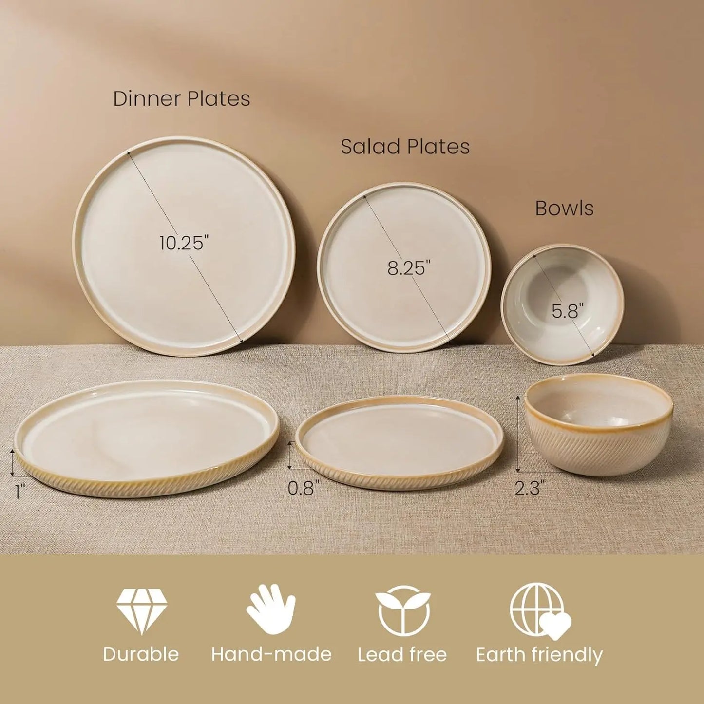 Earthsong 24-Piece Dinnerware Set for 8 – Ceramic Plates and Bowls, Microwave & Dishwasher Safe Stoneware