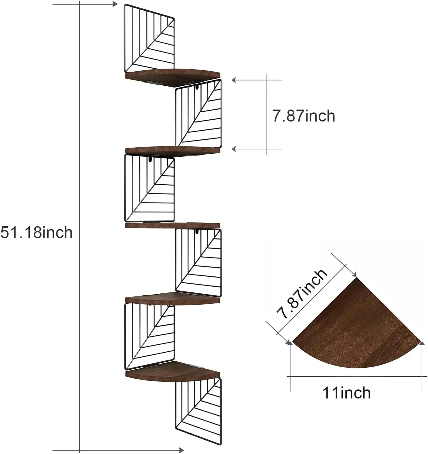 5-Tier Rustic Wood Corner Wall Shelf – Floating Shelves for Bedroom, Bathroom, Kitchen, or Office